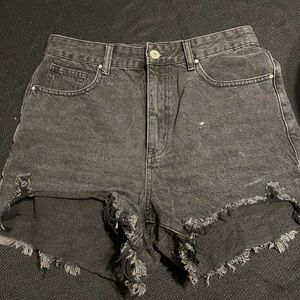 High rise black denim shorts